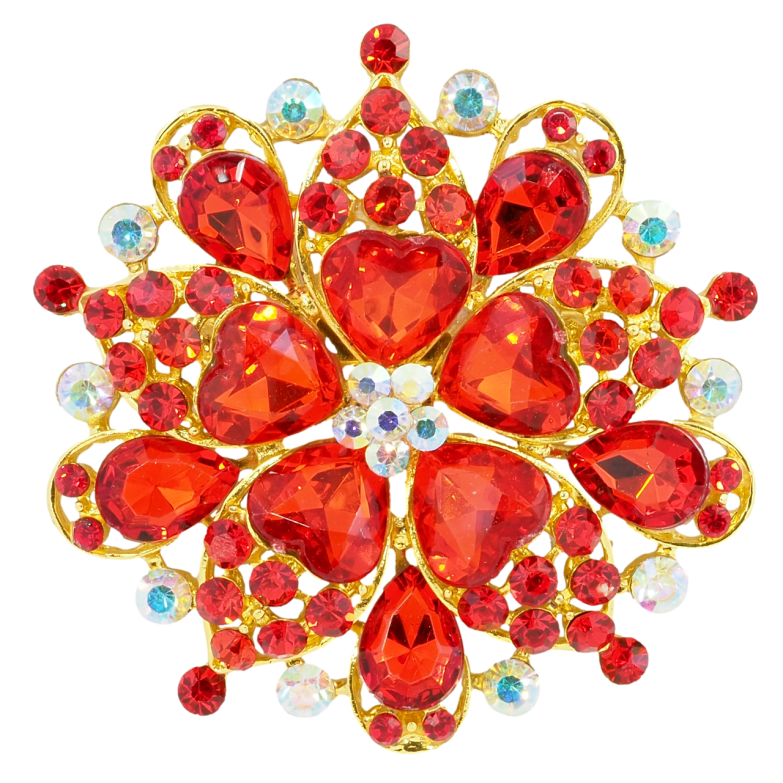 Брошка Квітка з червоних страз фото №2