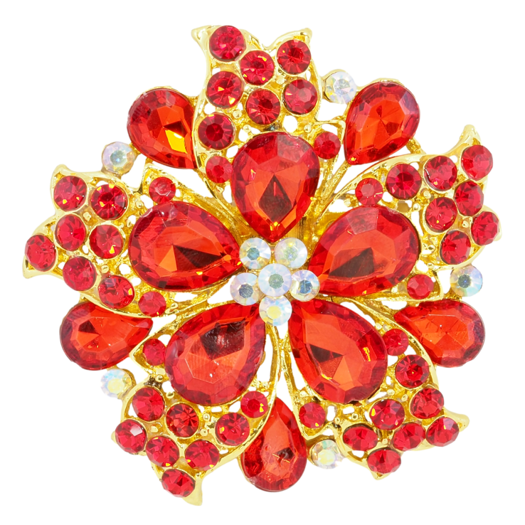 Брошка Квітка з червоних страз фото №17