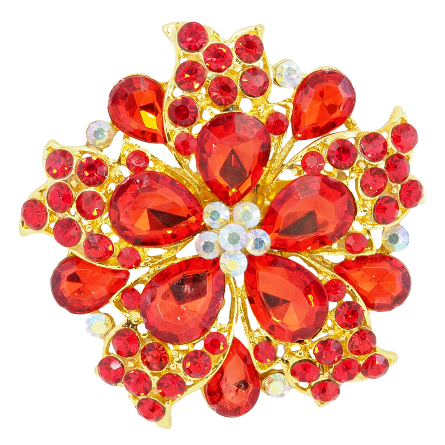 Брошка Квітка з червоних страз фото №1