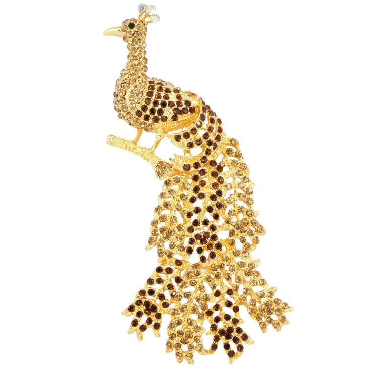 Брошка Великий павич з золотистими стразами фото №20