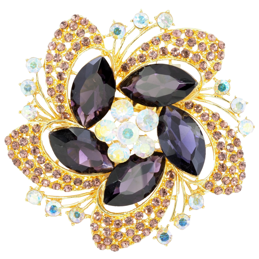 Брошка Велика квітка з бордовими стразами фото №1