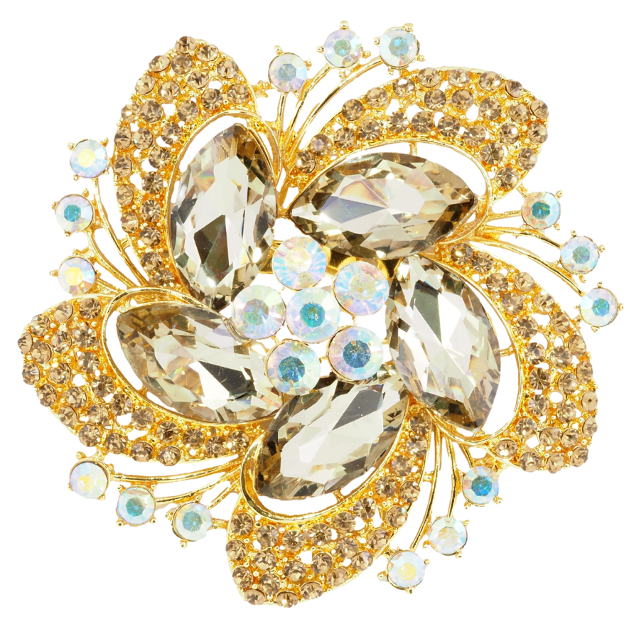 Брошь Большой цветок с золотистыми стразами фото №1