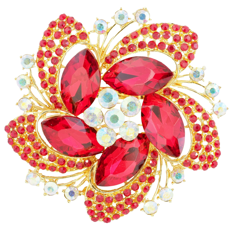Брошка Велика квітка з червоними стразами фото №24