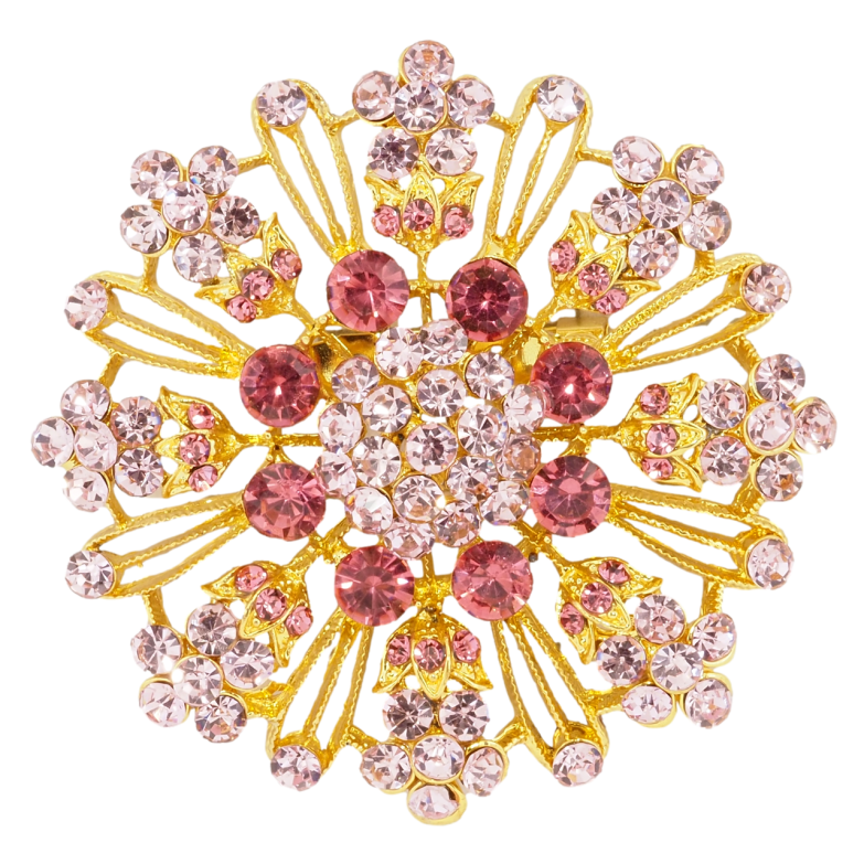 Брошка Сніжинка з рожевими стразами фото №1