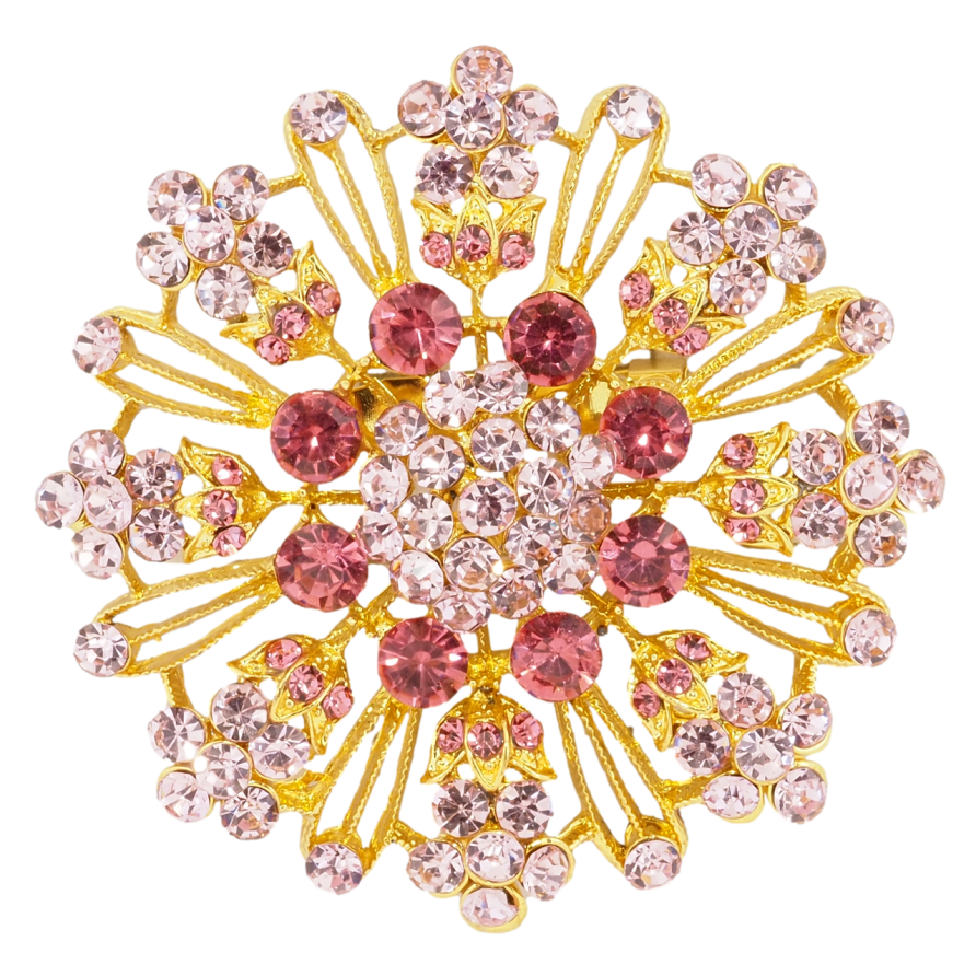Брошка Сніжинка з рожевими стразами фото №1