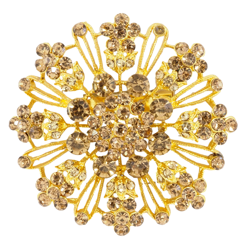 Брошь Снежинка с золотистыми стразами фото №1
