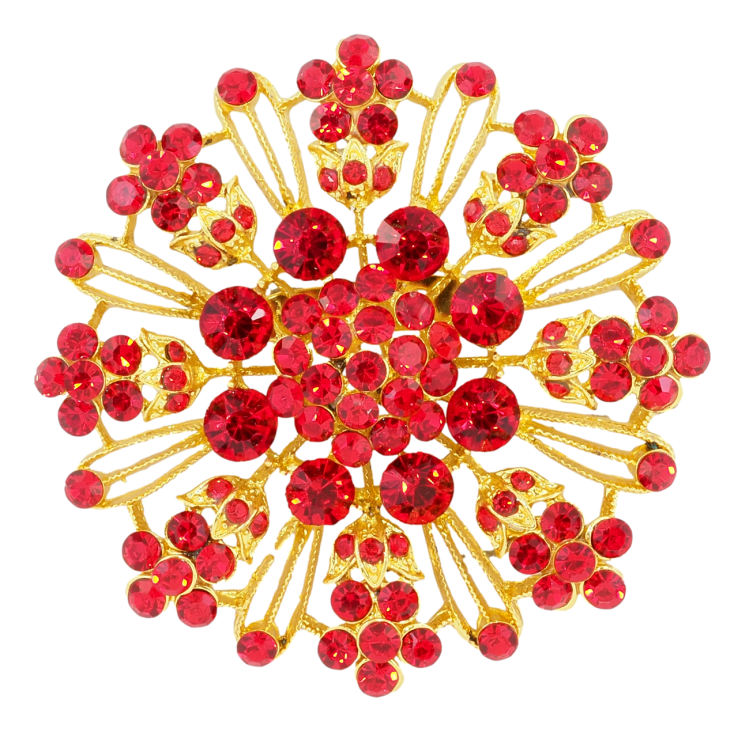 Брошка Сніжинка з червоними стразами фото №2