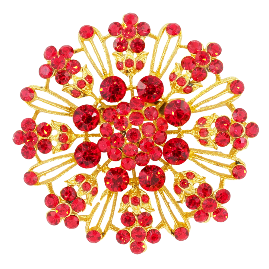 Брошка Сніжинка з червоними стразами фото №1