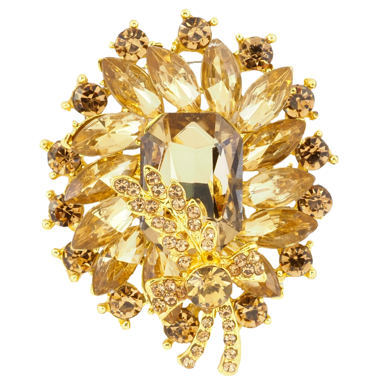 Брошь Композиция с золотистыми стразами фото №1