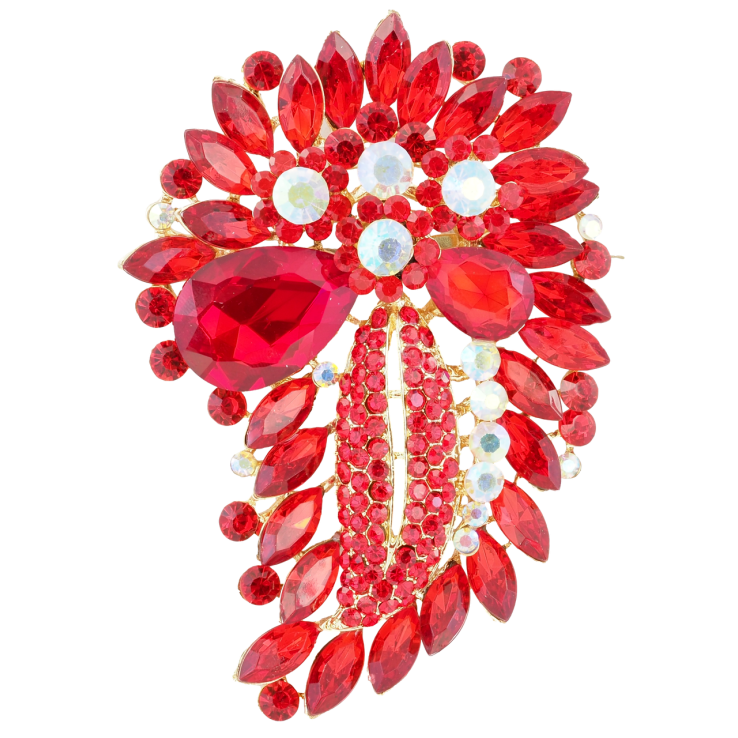 Брошка Велика композиція з червоними стразами фото №21