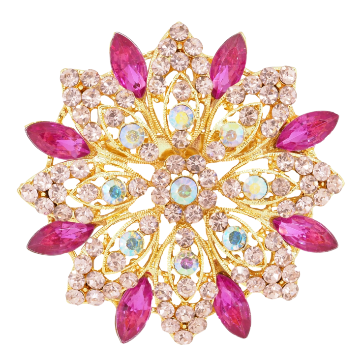 Брошь Цветок с розовыми стразами фото №12