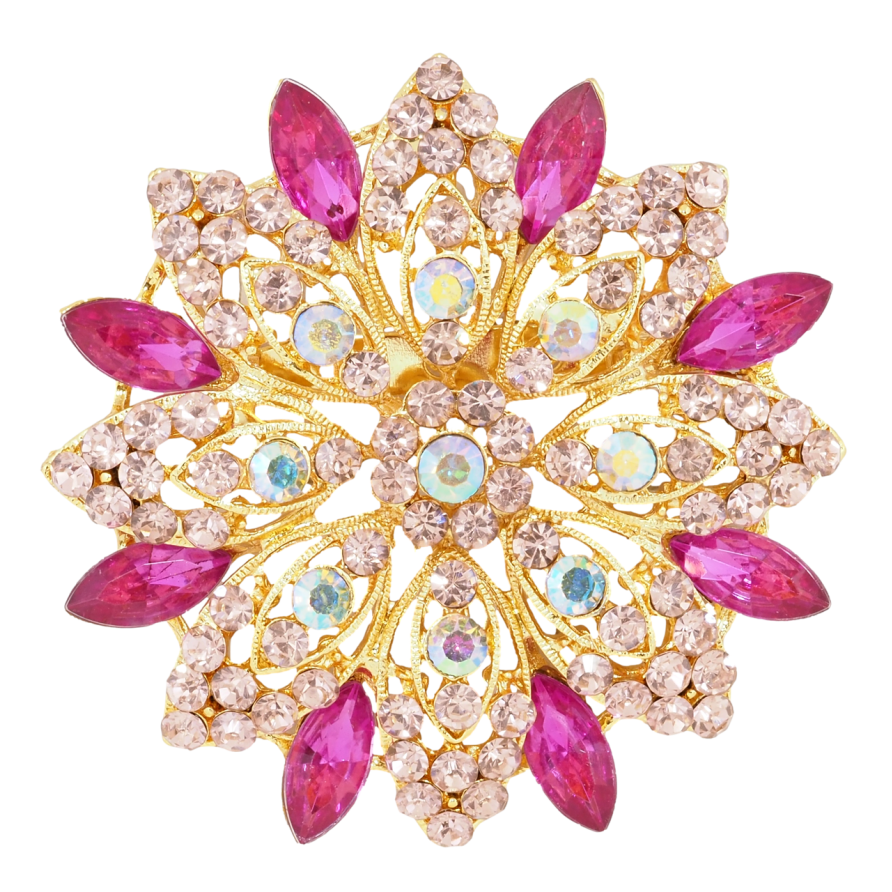 Брошь Цветок с розовыми стразами фото №1