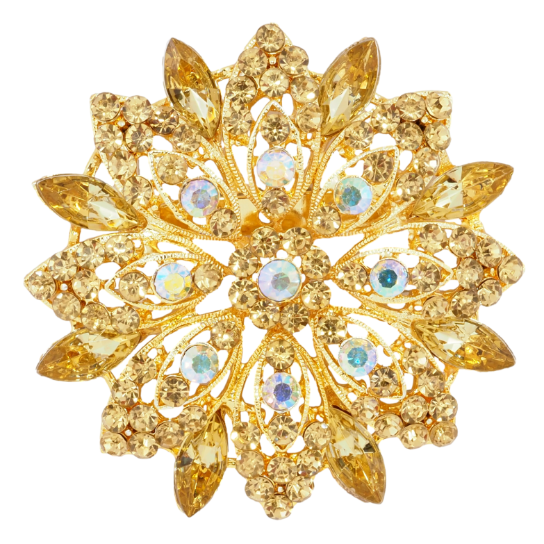 Брошка Квітка з золотистими стразами фото №1