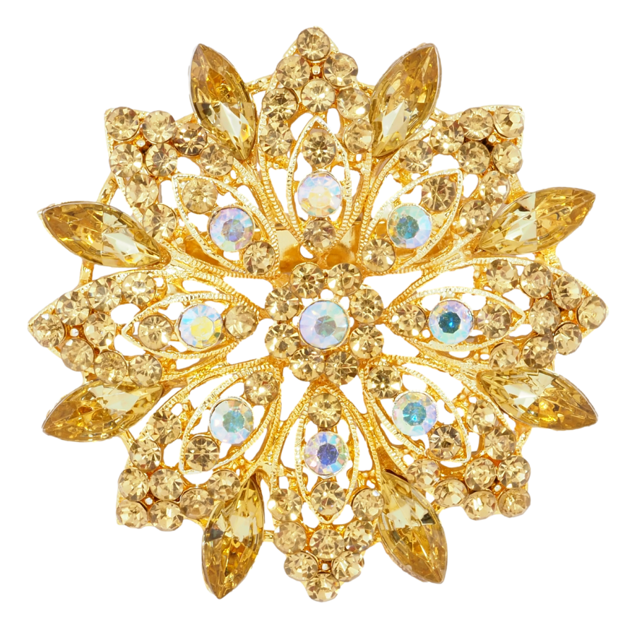 Брошка Квітка з золотистими стразами фото №1