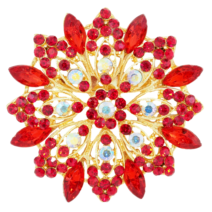 Брошка Квітка з червоними стразами фото №10