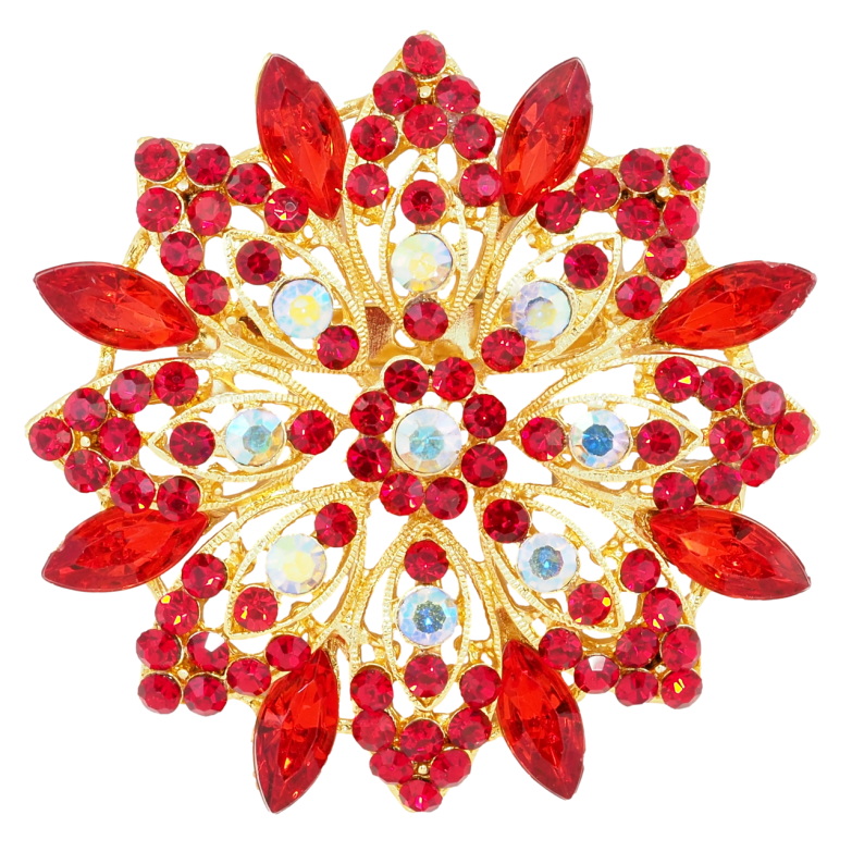 Брошь Цветок с красными стразами фото №1