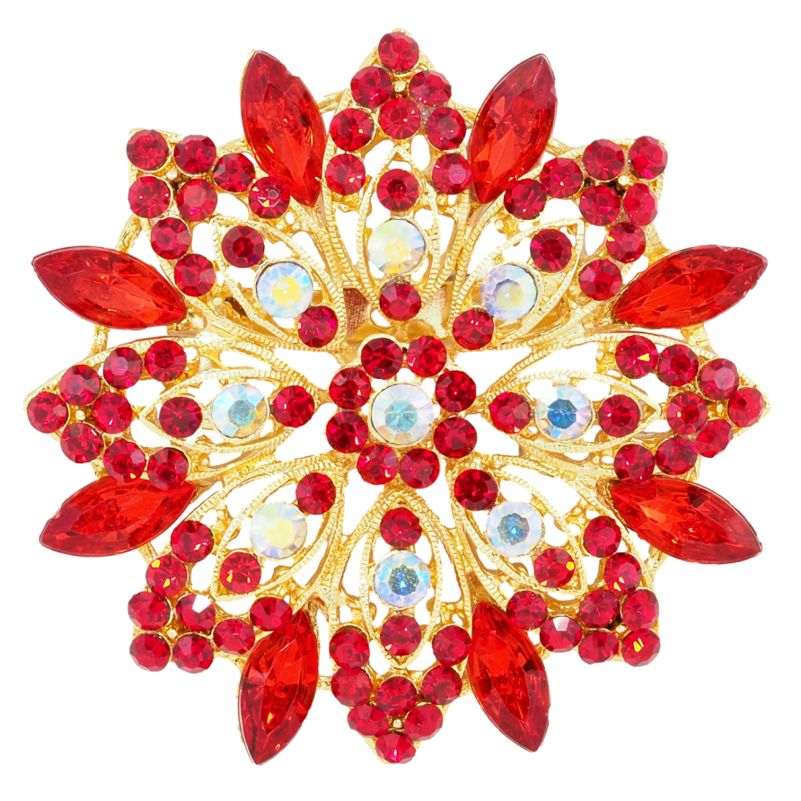 Брошь Цветок с красными стразами фото №1