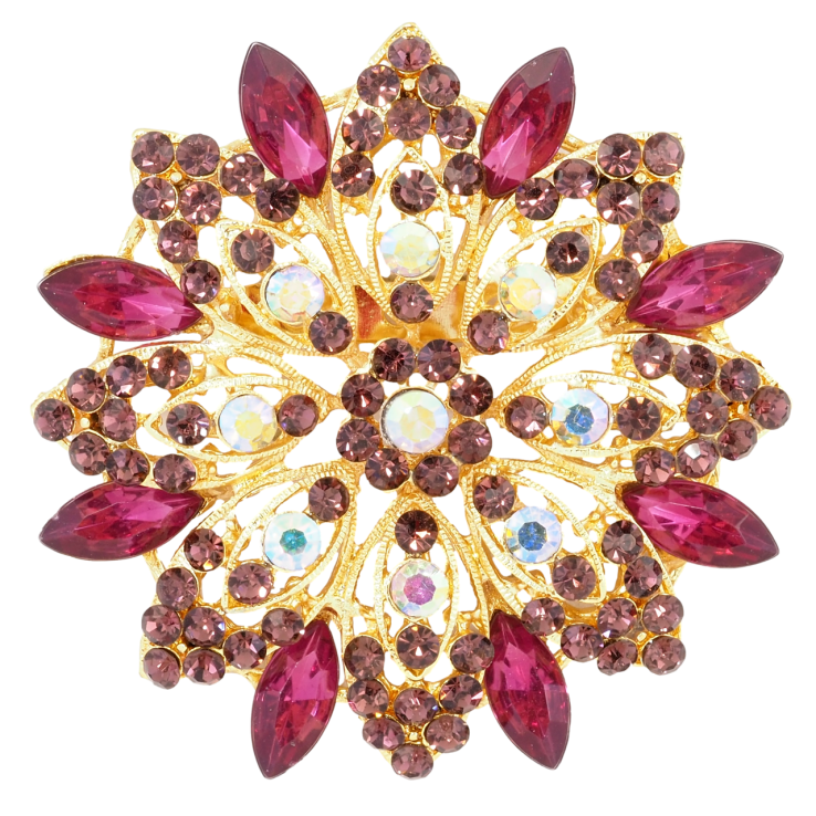 Брошка Квітка з бордовими стразами фото №14