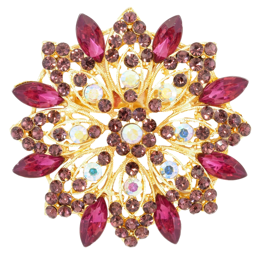 Брошь Цветок с бордовыми стразами фото №1