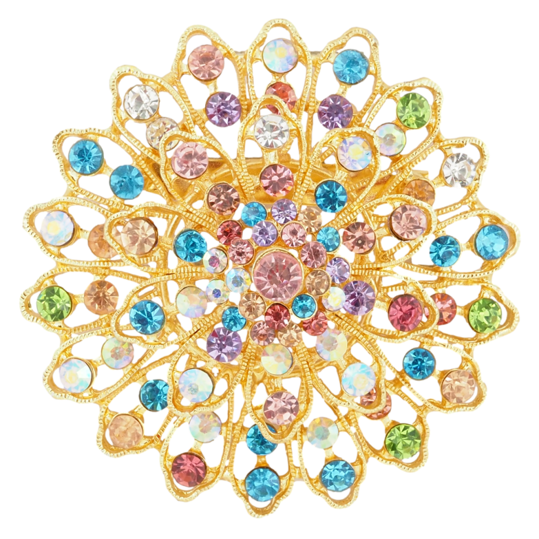 Брошь Цветок с разноцветными стразами РЖАВАЯ ИГЛА! фото №1