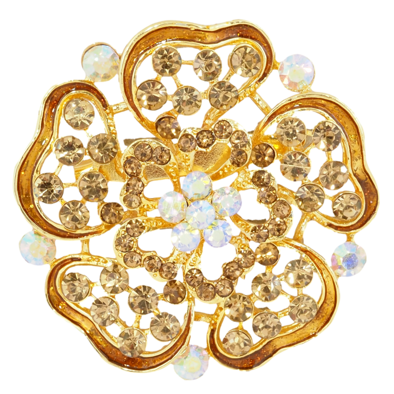 Брошка Квітка із золотистими стразами та емаллю фото №1