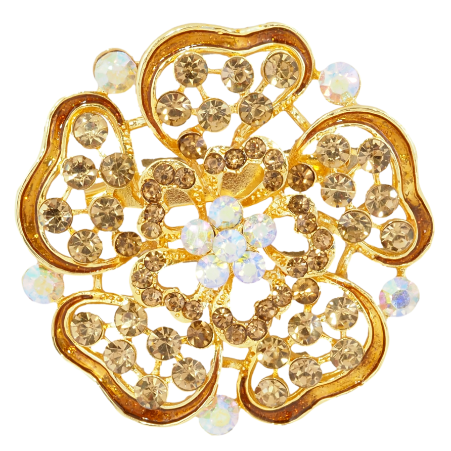 Брошь Цветок с золотистыми стразами и эмалью фото №1