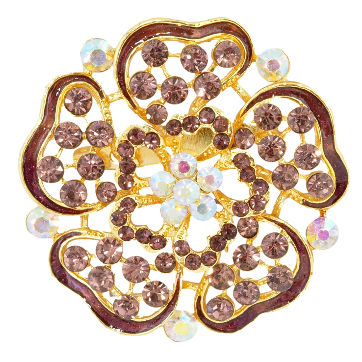 Брошка Квітка з бордовими стразами та емаллю фото №10