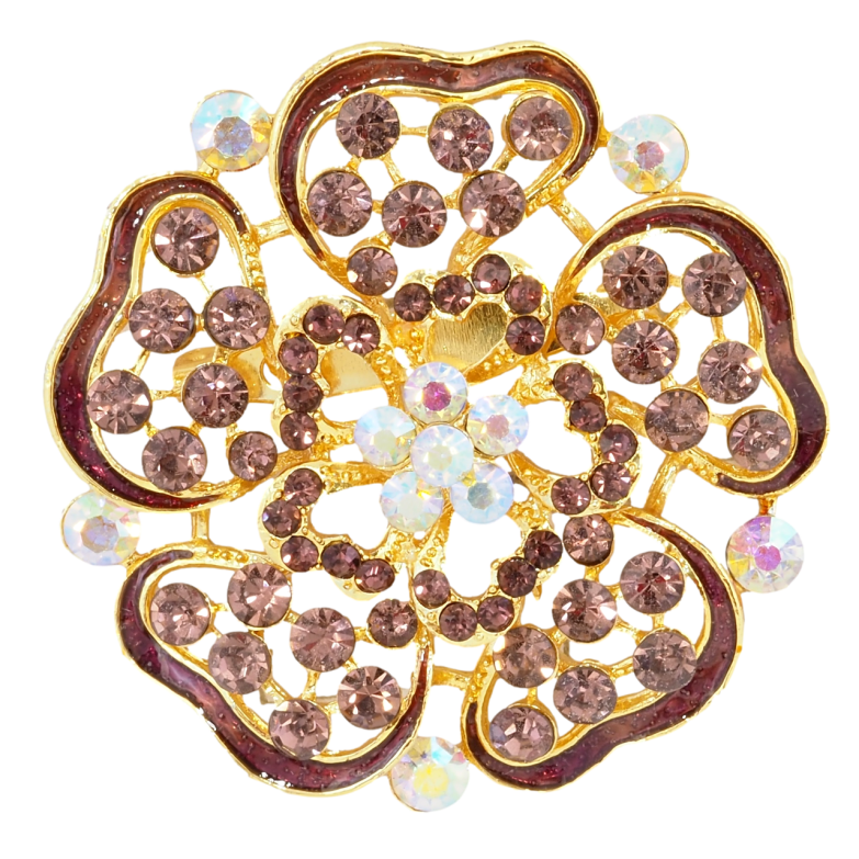 Брошка Квітка з бордовими стразами та емаллю фото №3