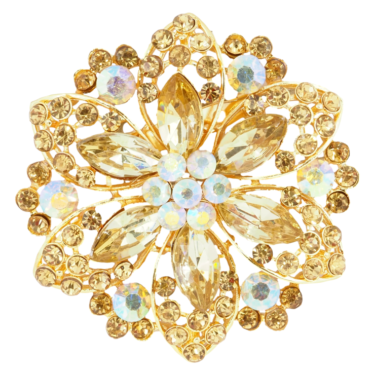 Брошь Цветок с золотистыми стразами фото №15
