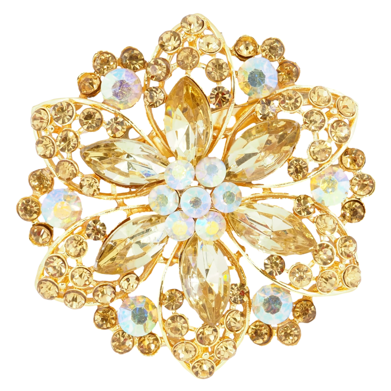 Брошь Цветок с золотистыми стразами фото №1