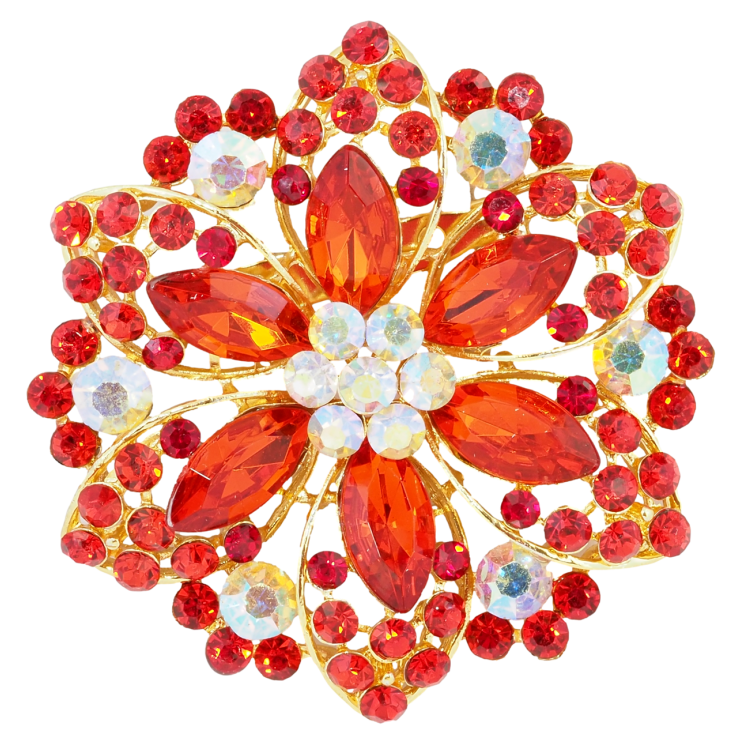 Брошка Квітка з червоними стразами фото №7