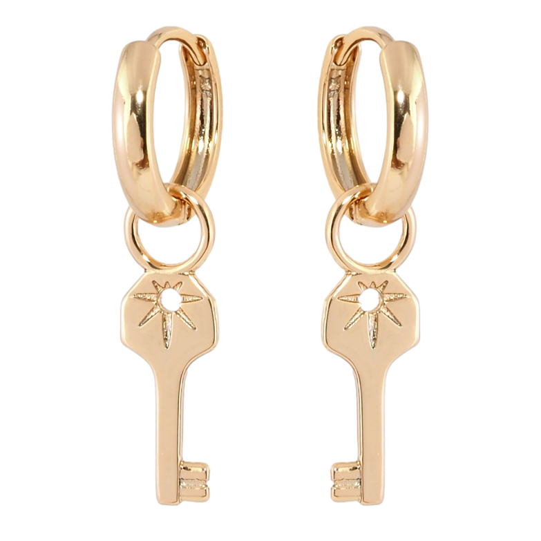 Сережки Xuping Позолота 18K підвіски на колечках Ключики 2 в 1 фото №1