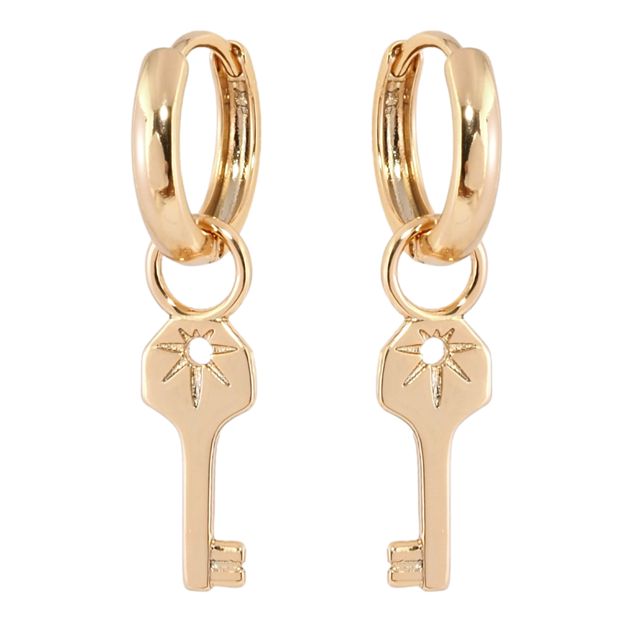 Сережки Xuping Позолота 18K підвіски на колечках Ключики 2 в 1 фото №1