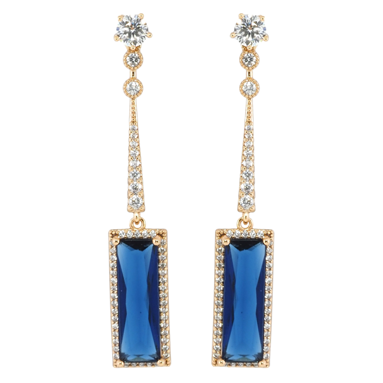 Сережки Xuping Позолота 18K пусети Підвіски з синіми фіанітами та цирконієм фото №3
