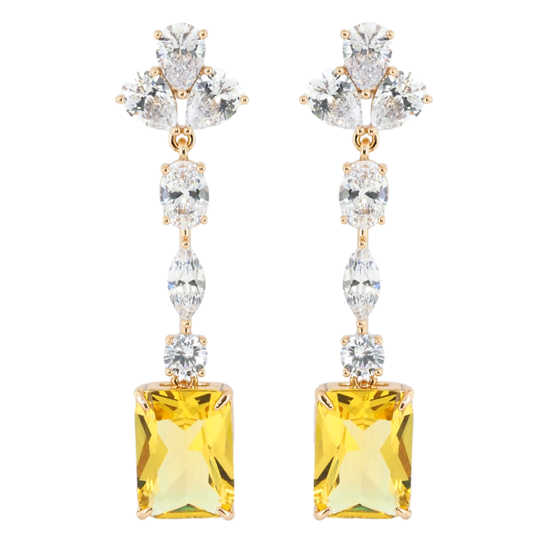 Серьги Xuping Позолота 18K пусеты Кристальные подвески с желтыми фианитами фото №1 Серьги Xuping Позолота 18K пусеты Кристальные подвески с желтыми фианитами фото №1