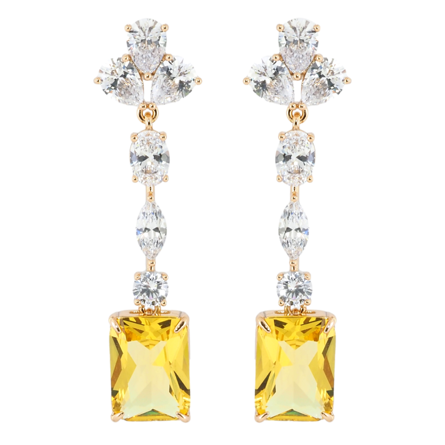 Серьги Xuping Позолота 18K пусеты Кристальные подвески с желтыми фианитами фото №1 Серьги Xuping Позолота 18K пусеты Кристальные подвески с желтыми фианитами фото №1