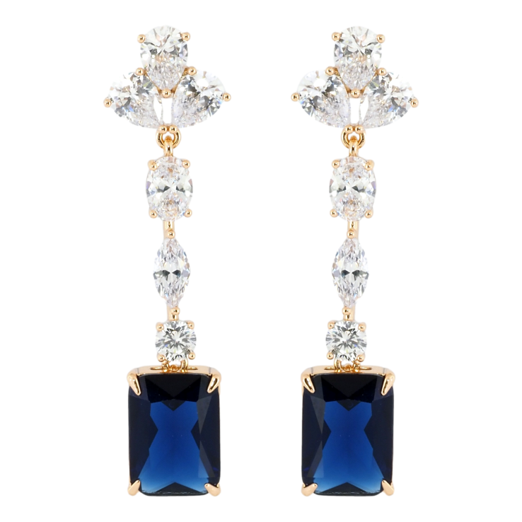 Серьги Xuping Позолота 18K пусеты Кристальные подвески с синими фианитами фото №17 Серьги Xuping Позолота 18K пусеты Кристальные подвески с синими фианитами фото №17