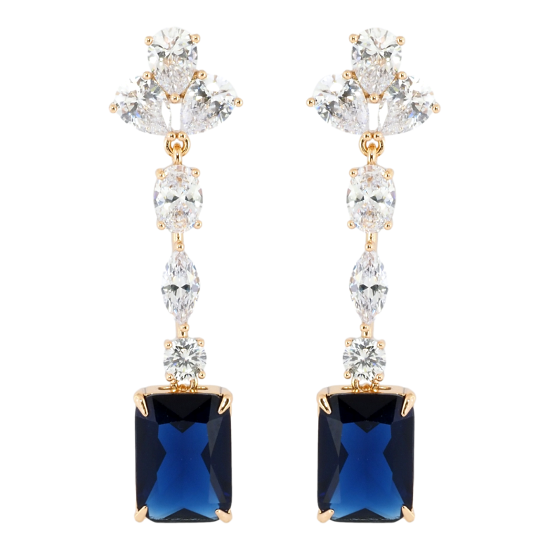 Серьги Xuping Позолота 18K пусеты Кристальные подвески с синими фианитами фото №1 Серьги Xuping Позолота 18K пусеты Кристальные подвески с синими фианитами фото №1