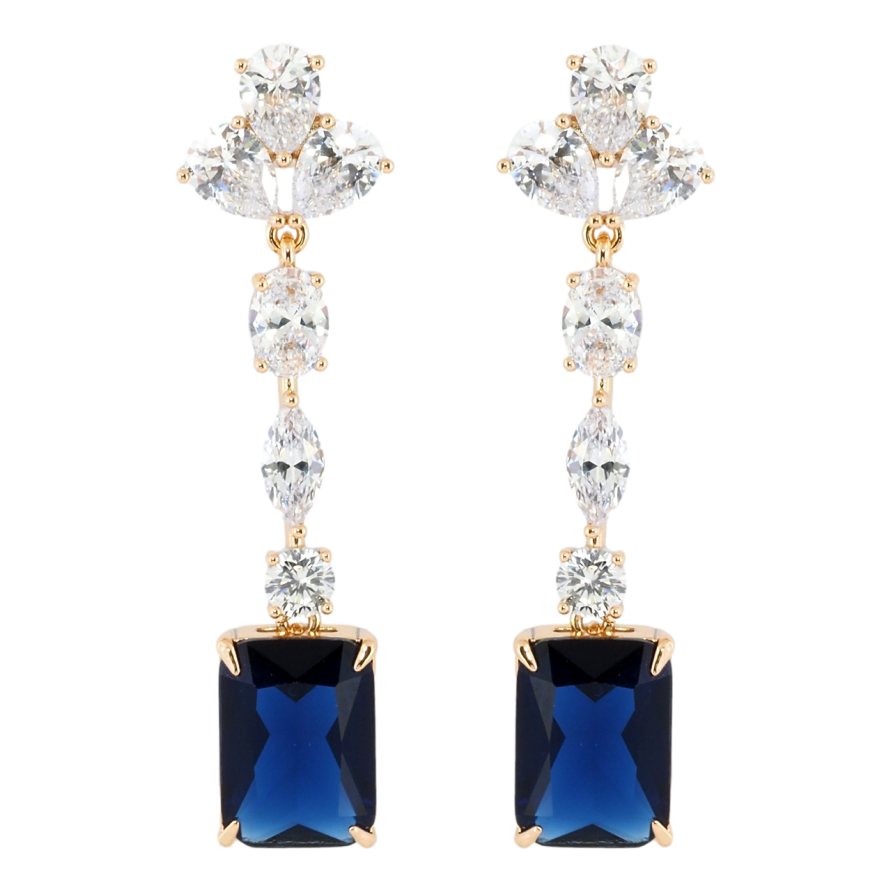 Серьги Xuping Позолота 18K пусеты Кристальные подвески с синими фианитами фото №1 Серьги Xuping Позолота 18K пусеты Кристальные подвески с синими фианитами фото №1