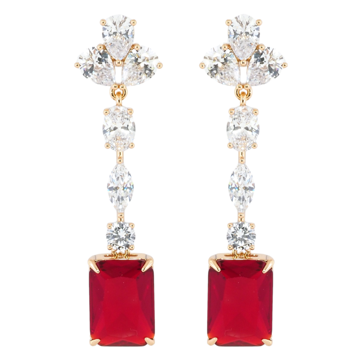 Серьги Xuping Позолота 18K пусеты Кристальные подвески с красными фианитами фото №18 Серьги Xuping Позолота 18K пусеты Кристальные подвески с красными фианитами фото №18