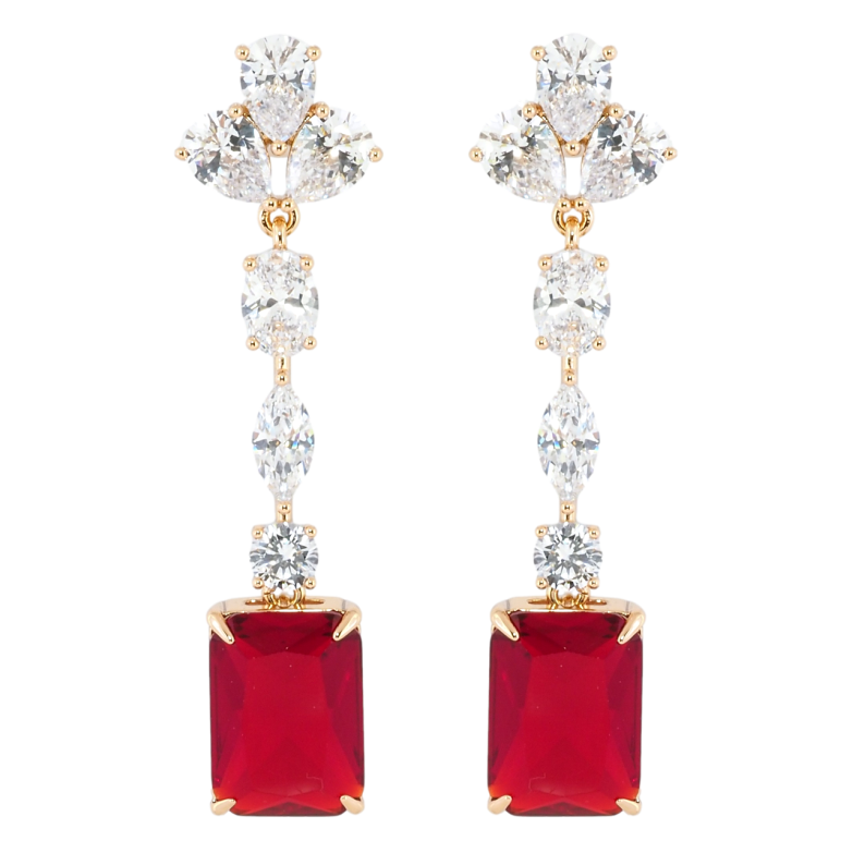 Сережки Xuping Позолота 18K пусети Кришталеві підвіски з червоними фіанітами фото №1