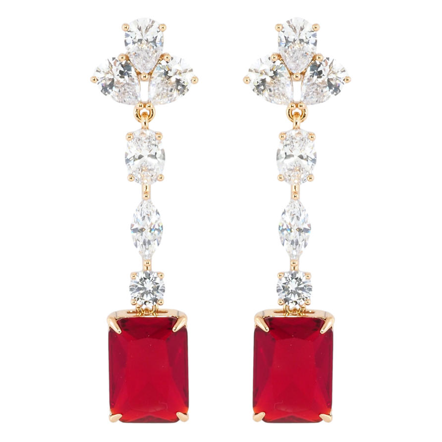 Серьги Xuping Позолота 18K пусеты Кристальные подвески с красными фианитами фото №1 Серьги Xuping Позолота 18K пусеты Кристальные подвески с красными фианитами фото №1