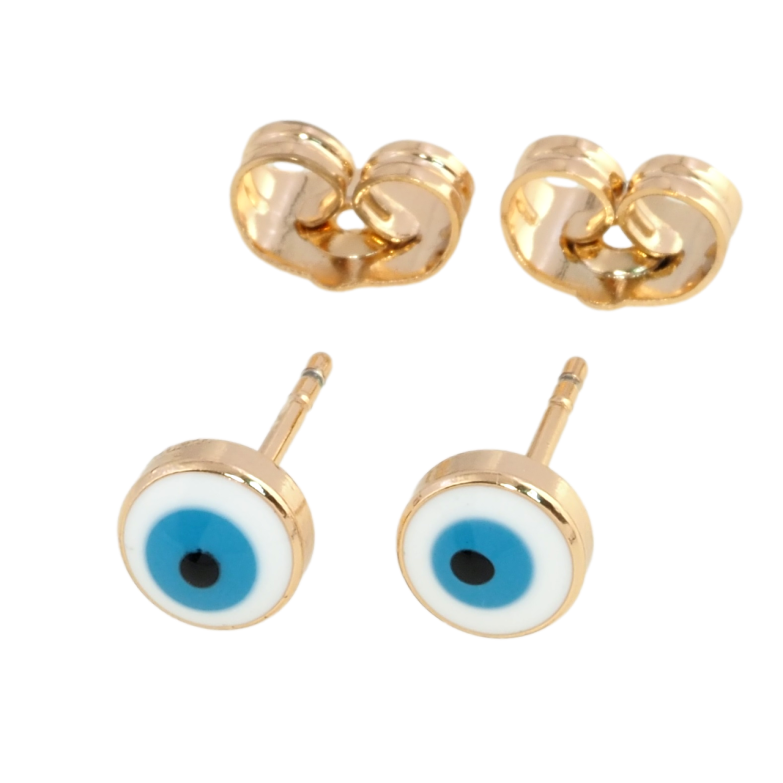 Серьги Xuping Позолота 18K пусеты Оберег голубой Глаз Фатимы ø 6мм фото №1