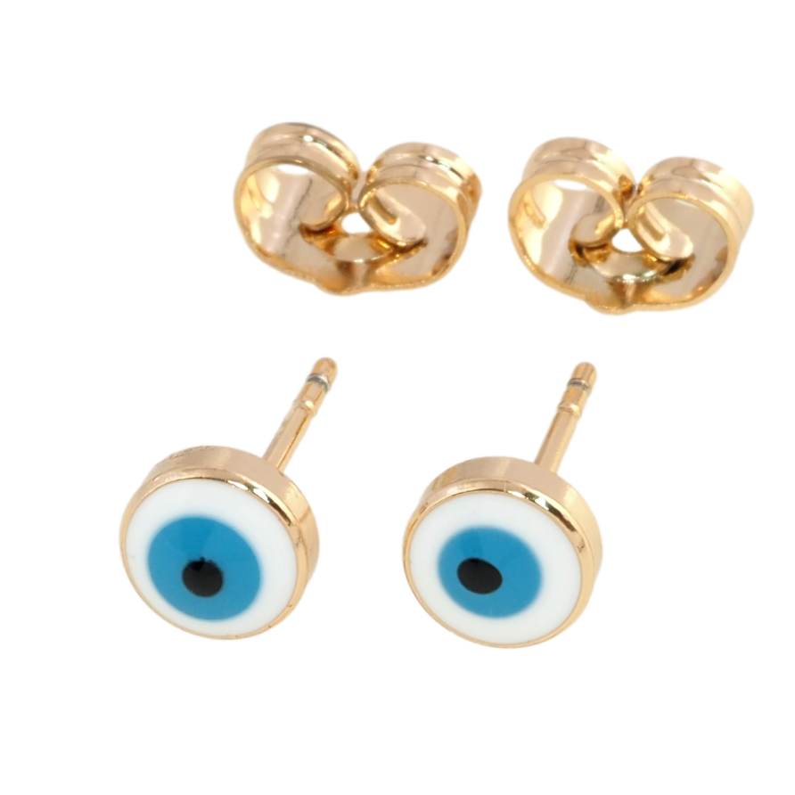 Серьги Xuping Позолота 18K пусеты Оберег голубой Глаз Фатимы ø 6мм фото №1