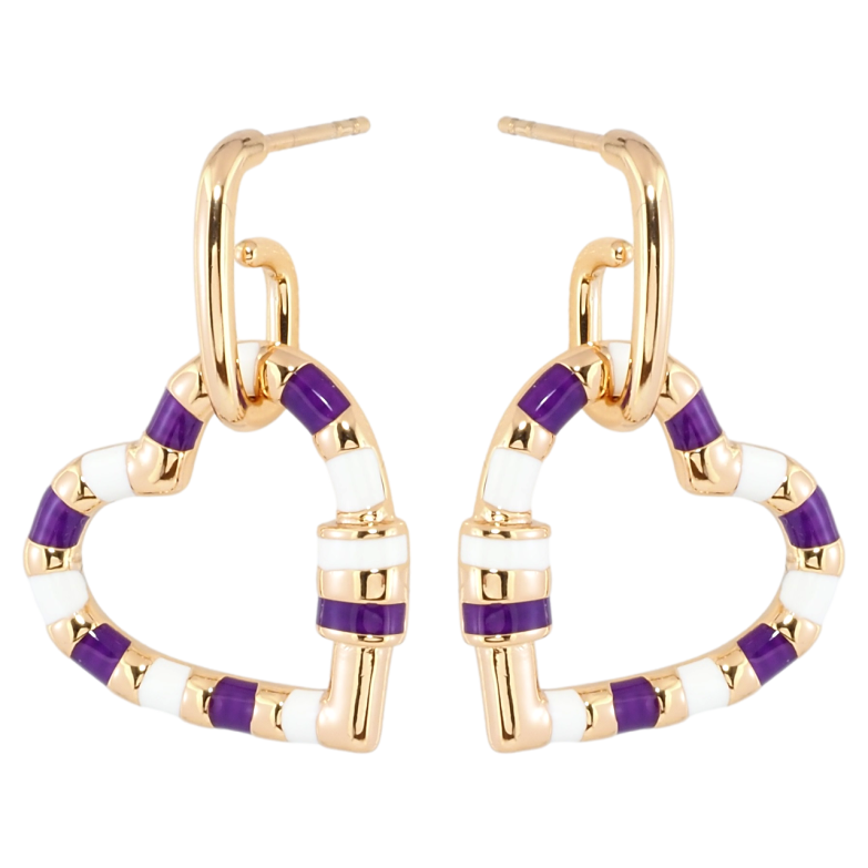 Сережки Xuping Позолота 18K пусети Сердечка з біло-бузковою емаллю фото №1