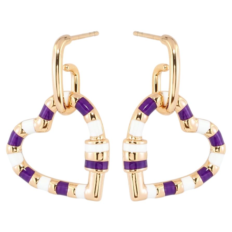 Серьги Xuping Позолота 18K пусеты Сердечки с бело-сиреневой эмалью фото №1