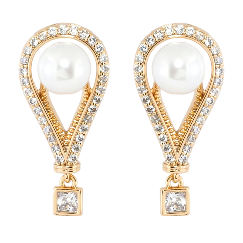 Сережки Xuping Позолота 18K пусети Декоративні підвіски з цирконієм і перлами фото №3 Сережки Xuping Позолота 18K пусети Декоративні підвіски з цирконієм і перлами фото №3