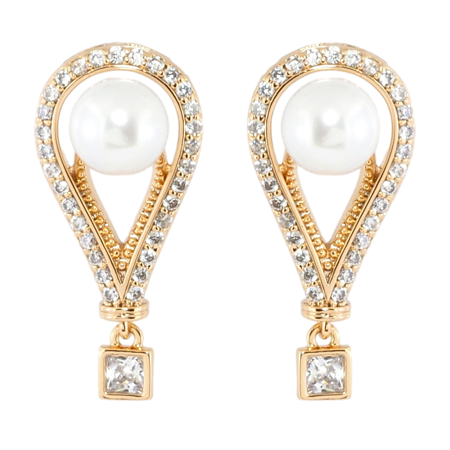 Серьги Xuping Позолота 18K пусеты Декоративные подвески с цирконием и жемчугом фото №1 Серьги Xuping Позолота 18K пусеты Декоративные подвески с цирконием и жемчугом фото №1