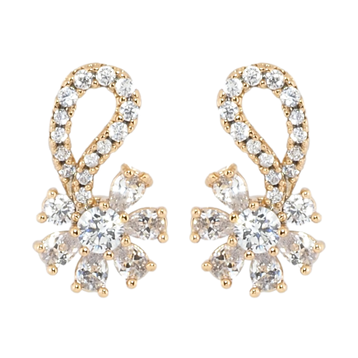 Сережки Xuping Позолота 18K пусети Квіточки з цирконієм фото №4 Сережки Xuping Позолота 18K пусети Квіточки з цирконієм фото №4