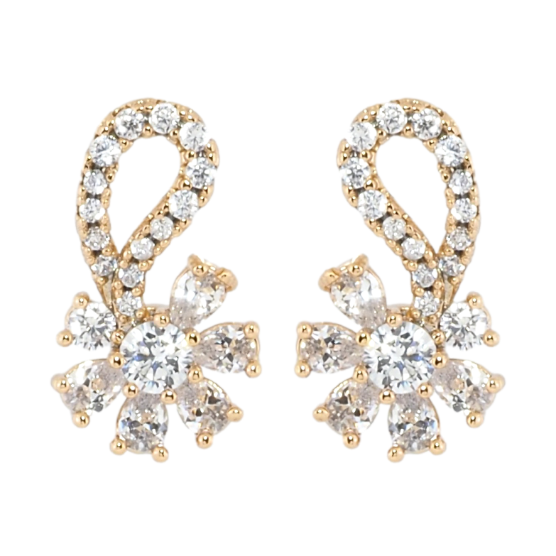 Серьги Xuping Позолота 18K пусеты Цветочки с цирконием фото №1
